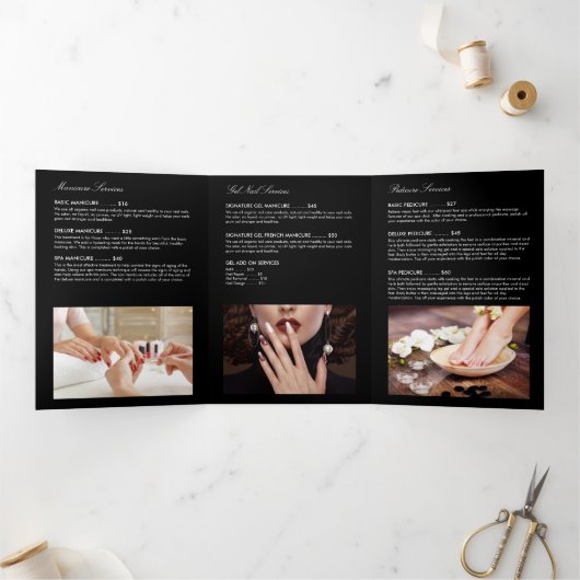 Gouden Glitter en Glamour Nail Salon Brochure Drieluik Kaart (Binnen)