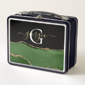 Gouden Glitter en Groene Agaat Monogram (Voorkant)