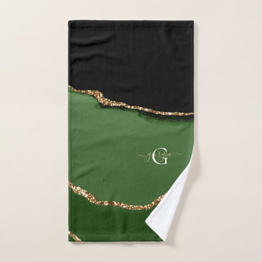 Gouden Glitter en Groene Agaat Monogram Bad Handdoek (Handdoek)