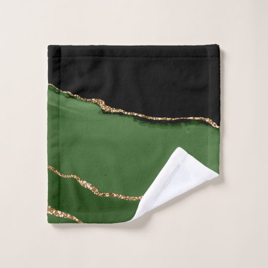 Gouden Glitter en Groene Agaat Monogram Bad Handdoek (Wasdoekje)