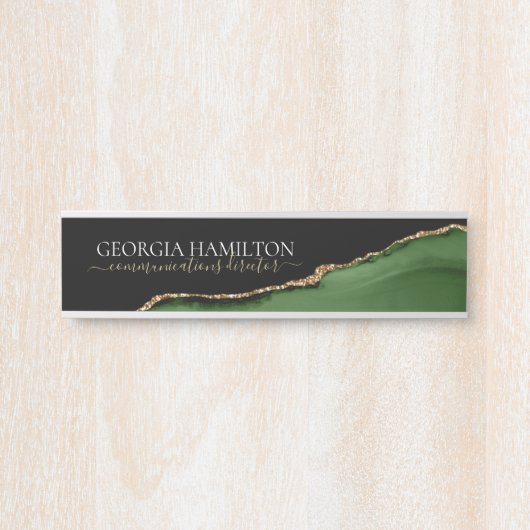 Gouden Glitter en Groene Agaat Monogram Deurbordje (Voorkant)
