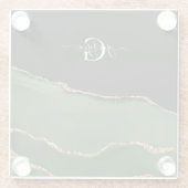 Gouden Glitter en Groene Agaat Monogram Glazen Onderzetter (Achterkant)