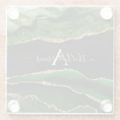 Gouden Glitter en Groene Agaat Monogram Glazen Onderzetter (Achterkant)
