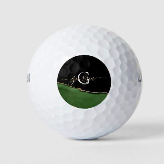 Gouden Glitter en Groene Agaat Monogram Golfballen (Voorkant)