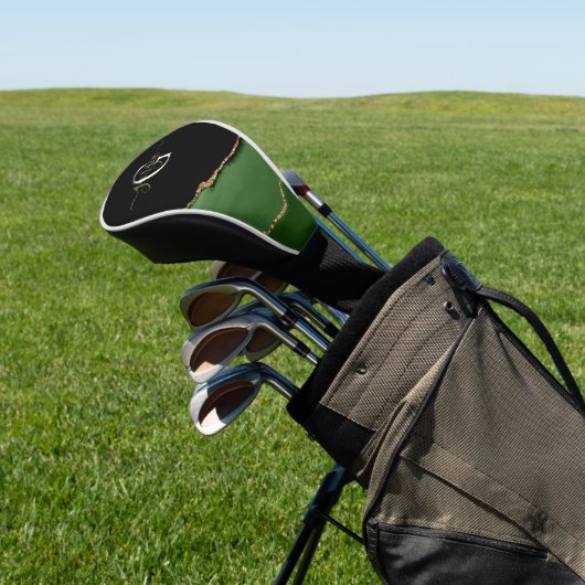 Gouden Glitter en Groene Agaat Monogram Golfheadcover (Insitu)