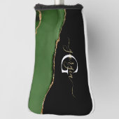 Gouden Glitter en Groene Agaat Monogram Golfheadcover (Draai 90)