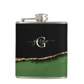 Gouden Glitter en Groene Agaat Monogram Heupfles (Voorkant)