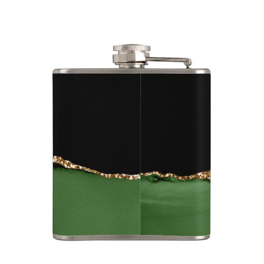 Gouden Glitter en Groene Agaat Monogram Heupfles (Achterkant)