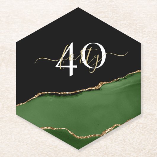 Gouden Glitter en Groene Agaat Monogram Kartonnen Onderzetters (Voorkant)