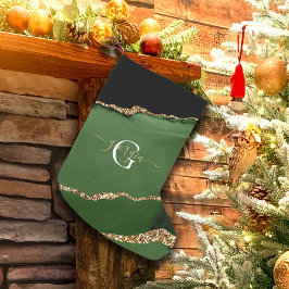 Gouden Glitter en Groene Agaat Monogram Kleine Kerstsok