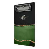 Gouden Glitter en Groene Agaat Monogram Mini Klembord (Angled2)