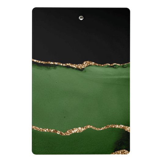 Gouden Glitter en Groene Agaat Monogram Mini Klembord (Achterkant)