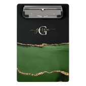Gouden Glitter en Groene Agaat Monogram Mini Klembord (Voorkant)