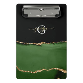 Gouden Glitter en Groene Agaat Monogram Mini Klembord