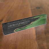 Gouden Glitter en Groene Agaat Monogram Naambordje (Zijkant)