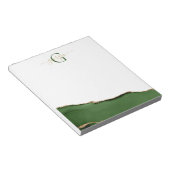 Gouden Glitter en Groene Agaat Monogram Notitieblok (Schuin)