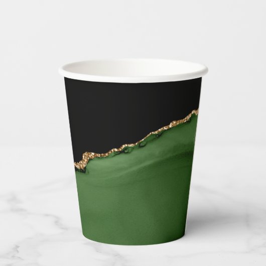 Gouden Glitter en Groene Agaat Monogram Papieren Bekers (Achterkant)