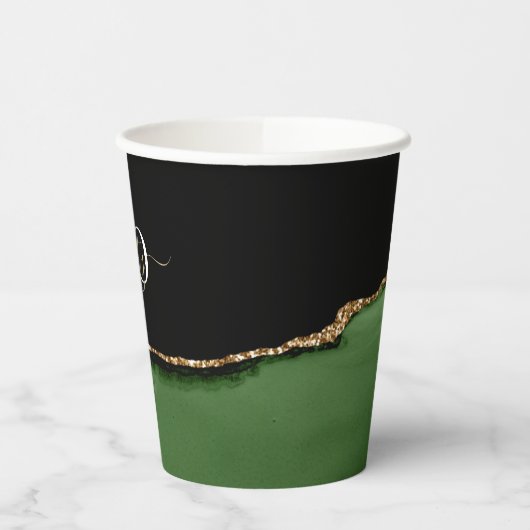 Gouden Glitter en Groene Agaat Monogram Papieren Bekers (Links)