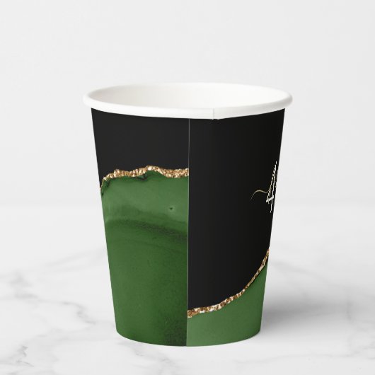 Gouden Glitter en Groene Agaat Monogram Papieren Bekers (Rechts)