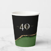 Gouden Glitter en Groene Agaat Monogram Papieren Bekers (Voorkant)