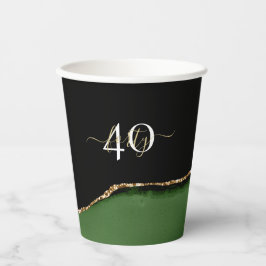 Gouden Glitter en Groene Agaat Monogram Papieren Bekers