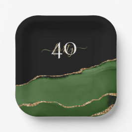Gouden Glitter en Groene Agaat Monogram Papieren Bordje