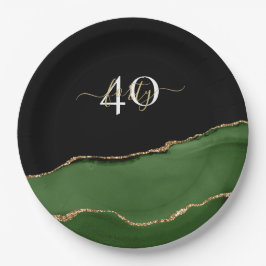 Gouden Glitter en Groene Agaat Monogram Papieren Bordje