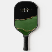 Gouden Glitter en Groene Agaat Monogram Pickleball Paddle (Achterkant)