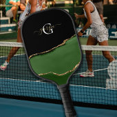 Gouden Glitter en Groene Agaat Monogram Pickleball Paddle