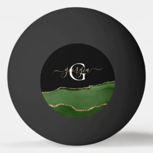 Gouden Glitter en Groene Agaat Monogram Pingpongbal