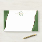 Gouden Glitter en Groene Agaat Monogram Post-it® Notes (Op bureau)