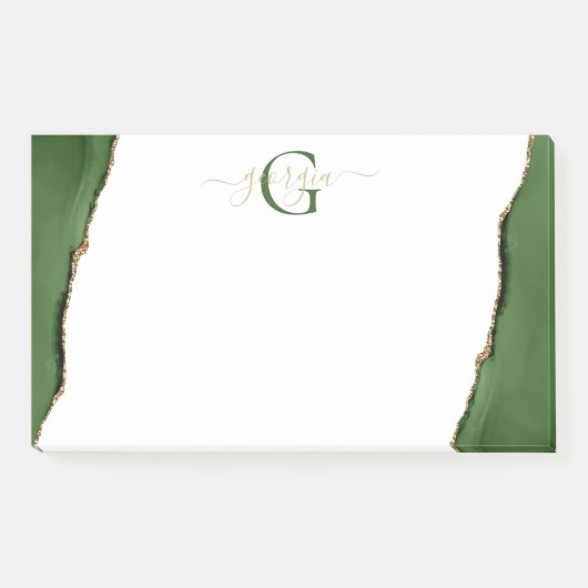 Gouden Glitter en Groene Agaat Monogram Post-it® Notes (Voorkant)