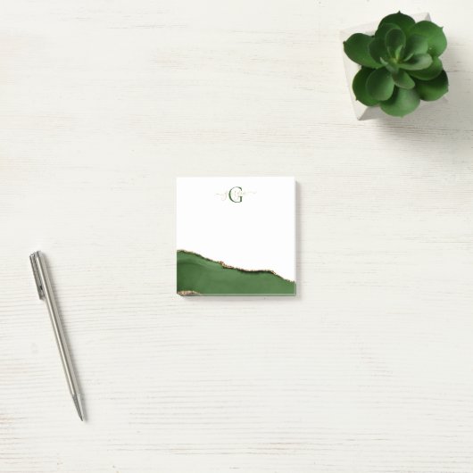 Gouden Glitter en Groene Agaat Monogram Post-it® Notes (Kantoor)
