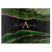 Gouden Glitter en Groene Agaat Monogram Snijplank (Voorkant)
