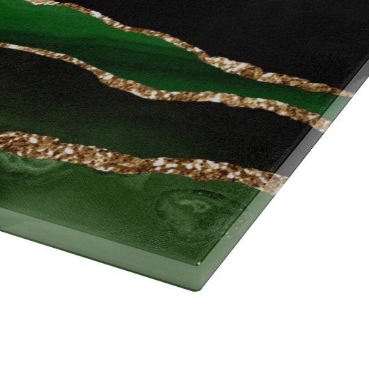 Gouden Glitter en Groene Agaat Monogram Snijplank (Hoek)