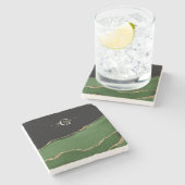 Gouden Glitter en Groene Agaat Monogram Stenen Onderzetter (Zijkant)