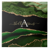 Gouden Glitter en Groene Agaat Monogram Tegeltje (Voorkant)