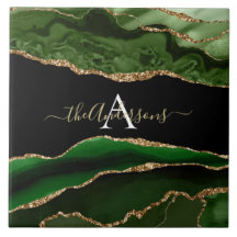 Gouden Glitter en Groene Agaat Monogram