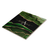 Gouden Glitter en Groene Agaat Monogram Tegeltje (Zijkant)