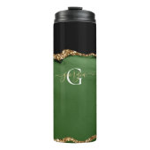 Gouden Glitter en Groene Agaat Monogram Thermosbeker (Voorkant)