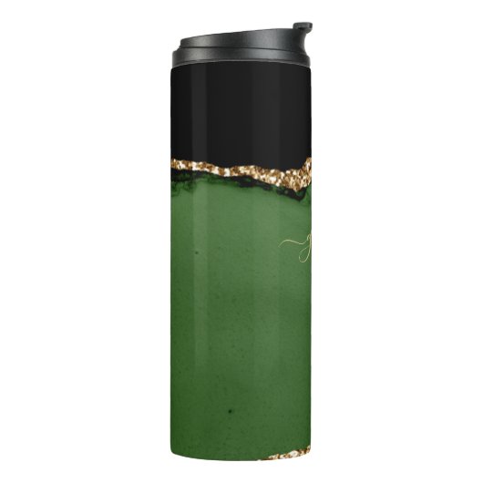 Gouden Glitter en Groene Agaat Monogram Thermosbeker (Gedraaid links)