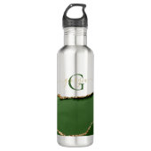 Gouden Glitter en Groene Agaat Monogram Waterfles (Voorkant)