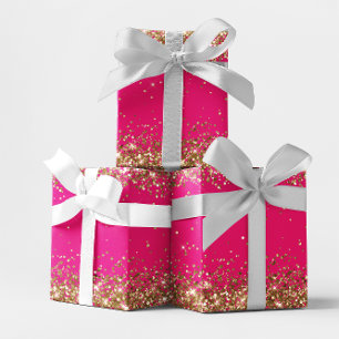 Gouden glitter en hete roze inpakpapier vel