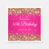 Gouden Glitter en Hot Pink 50th Verjaardag Servet (Voorkant)