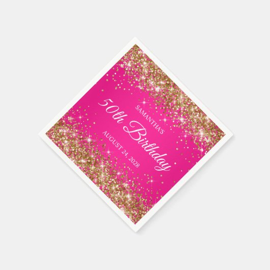 Gouden Glitter en Hot Pink 50th Verjaardag Servet (Hoek)
