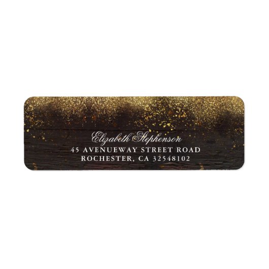 Gouden Glitter en Hout Rustiek Etiket (Voorkant)