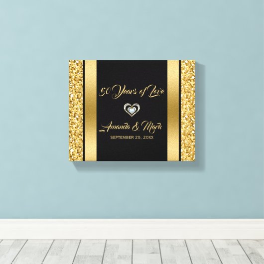 Gouden glitter en Lijst Canvas Afdruk (Insitu (Houten vloer))