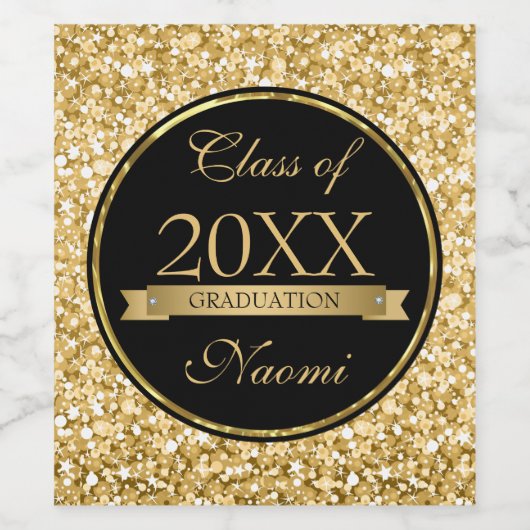 Gouden glitter en lint - Afstuderen Wijn Etiket (Enkel label)