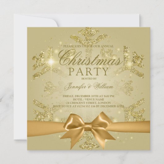 Gouden glitter en lint | Kerstfeest Kaart (Voorkant)