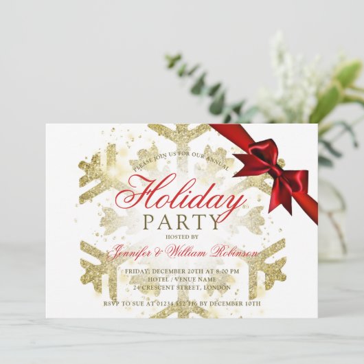 Gouden glitter en lint | Kerstfeest Kaart (Staand voorkant)